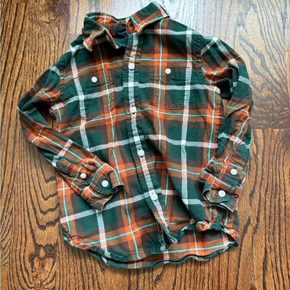 Janie and Jack Green and Orange Plaid Shirt